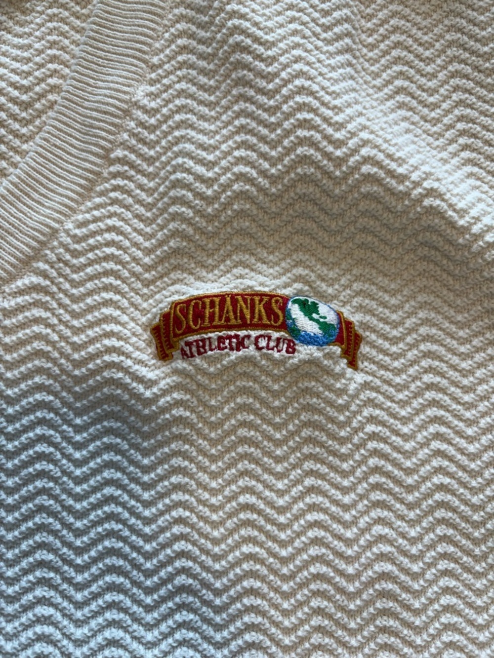 Vintage Schank’s Athletic Club Knit Sweater Vest Cream XL - Picture 4 of 8